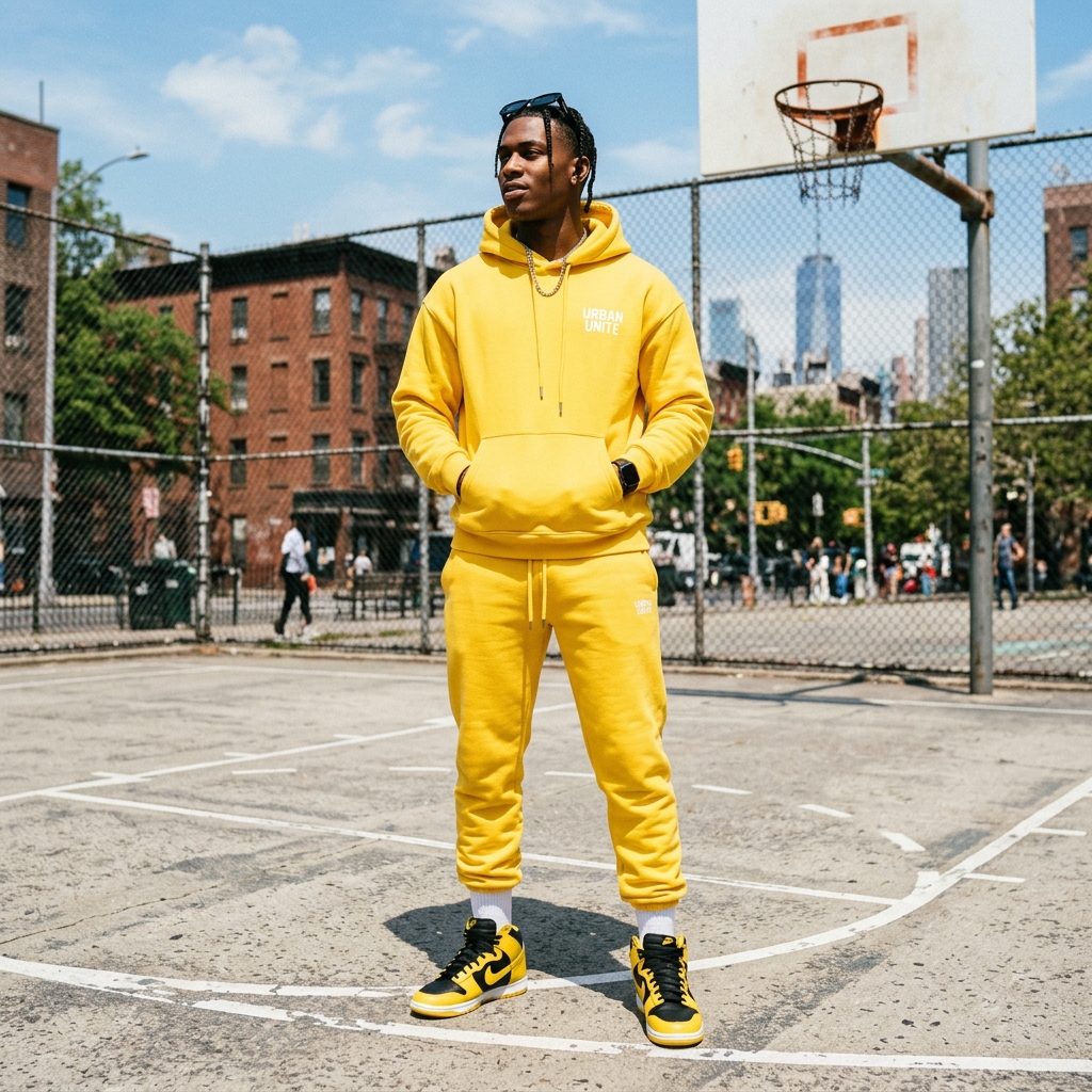 Streetwear yellow sportswear photoshoot